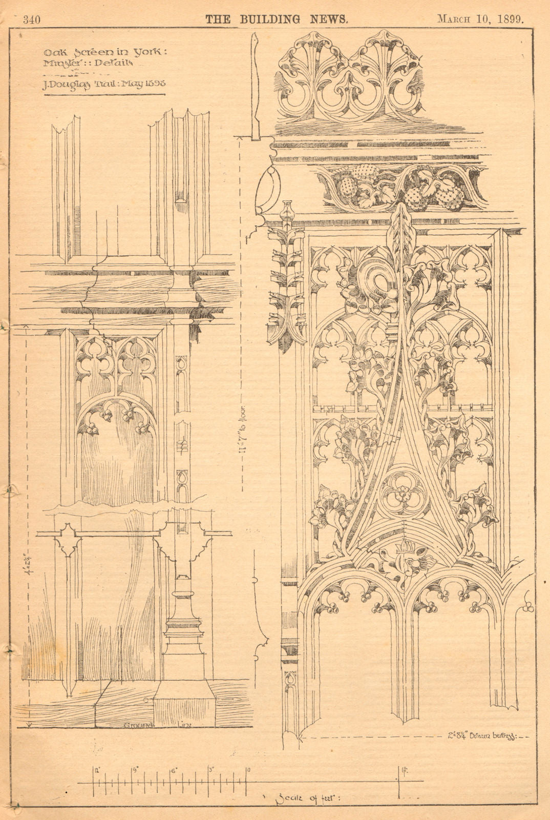 Oak Screen in York Minster details, J. Douglas Trail: May 1898. Yorkshire 1899